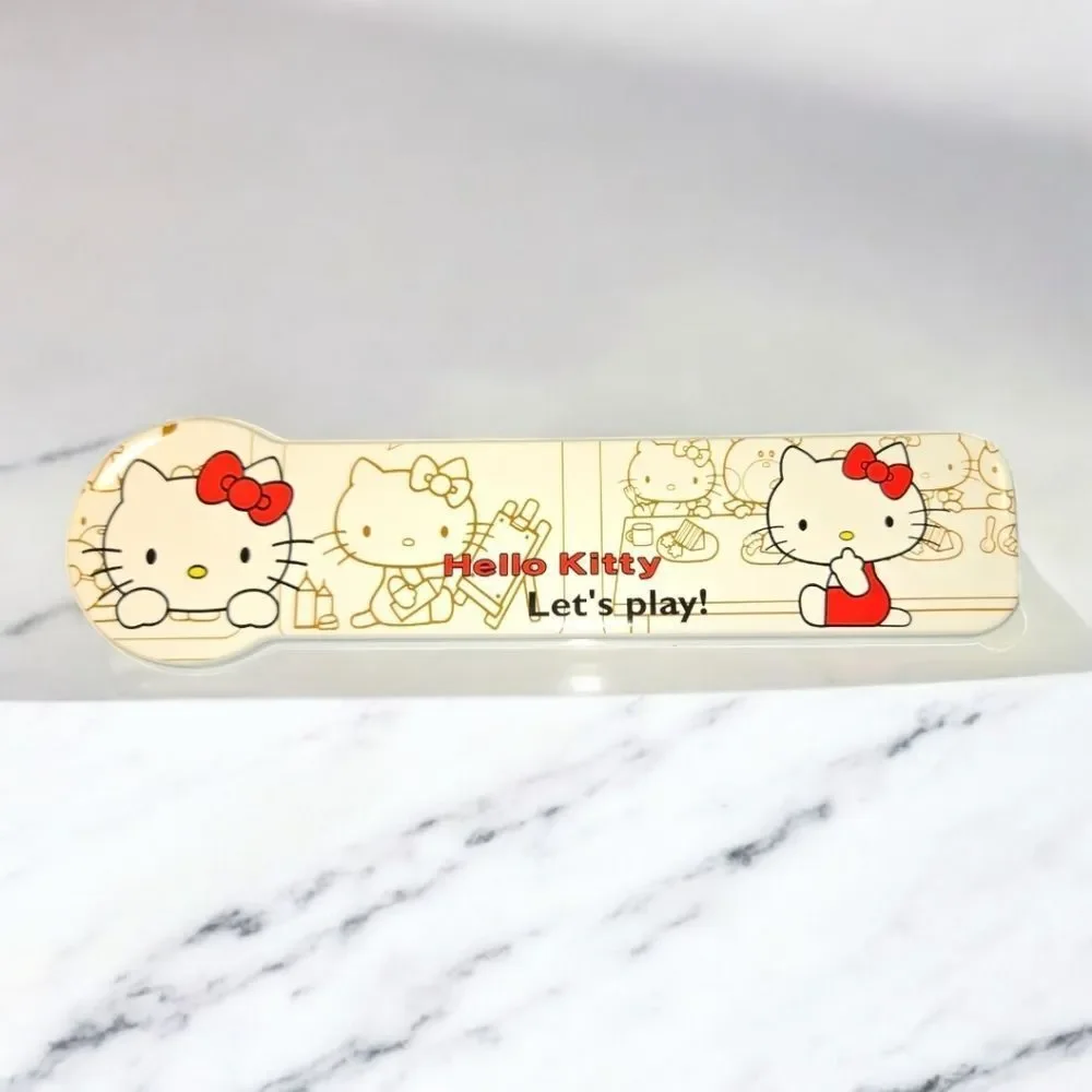 Hello Kitty Chopsticks Spoon Set Travel Case Kawaii Lunch Utensils 4pc NWT